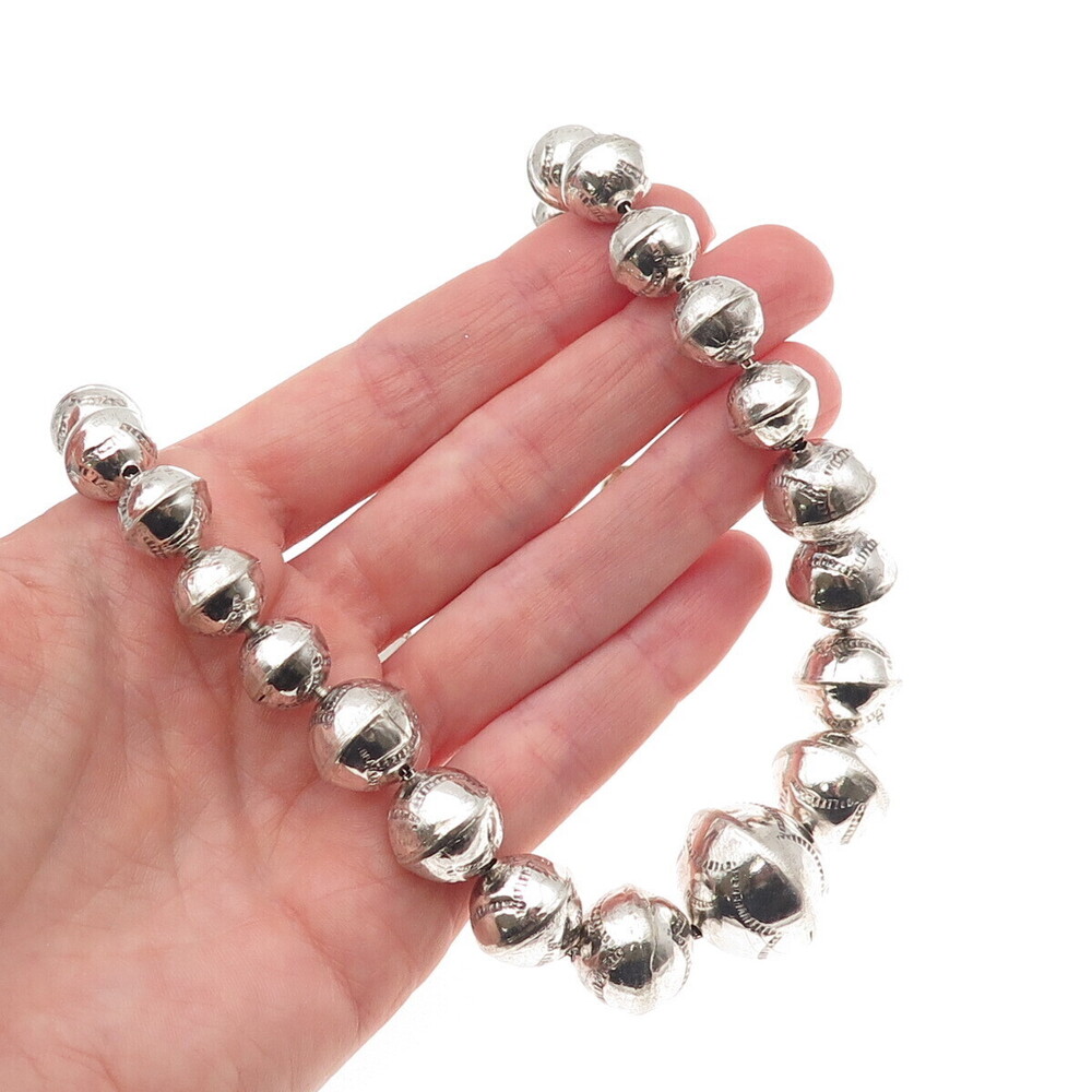 Old Pawn 925 Sterling Silver Vintage Navajo Pearls Graduated Beaded Necklace 22"